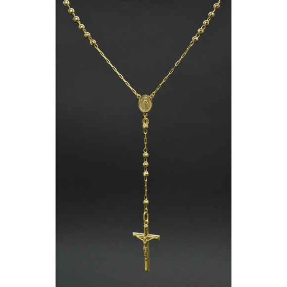 10k Solid Yellow Gold Rosary virgin Mary Jesus Cross Necklace 18 9.3 gr - Picture 4 of 7